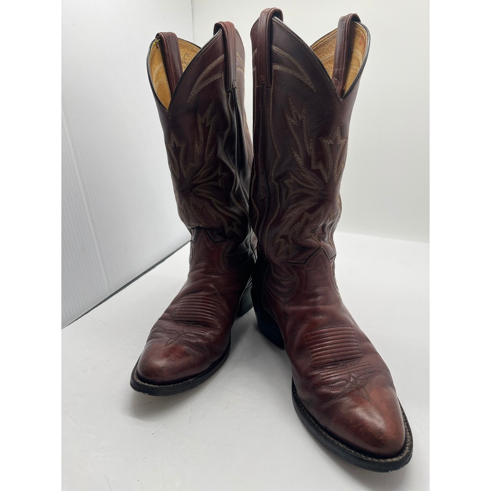 Tony Lama Brown Leather Western Cowboy Boots Pointed Toe 6619  8 D